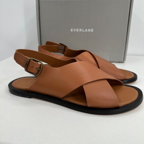 Everlane The City Crossover Sandals size 9 Desert Tan Leather Ankle Strap Buckle - Picture 8 of 10